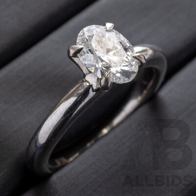 14ct White Gold Oval Cut IGI Certified Lab Grown Diamond Solitaire Engagement Ring, TDW 1.0ct, Size L1/2, 5.39 Grams