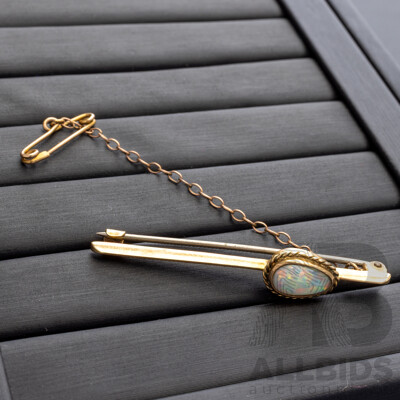 9ct Australian Solid Opal Bar Brooch with Safety Chain, 45mm, 3.03 Grams