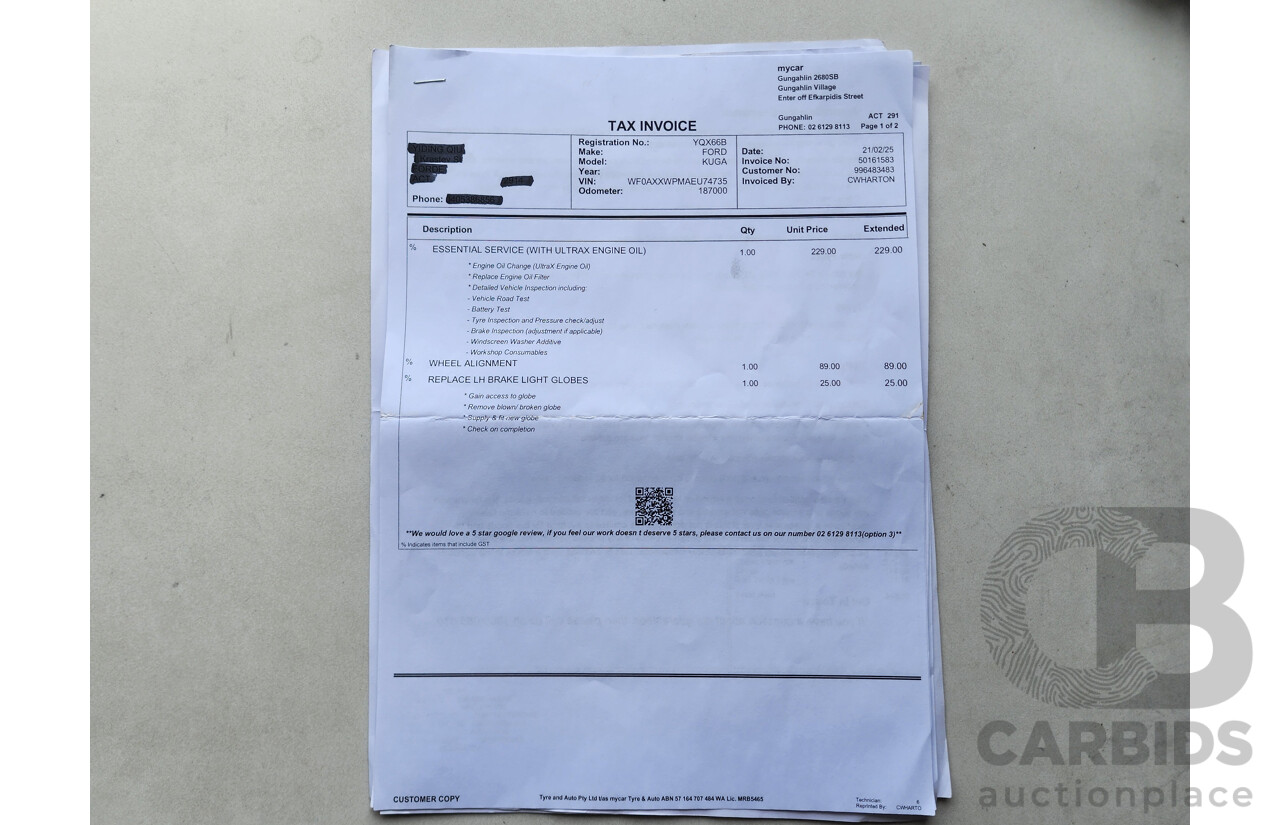 8/2014 Ford Kuga Ambiente (awd) TF 4d Wagon White 1.6L