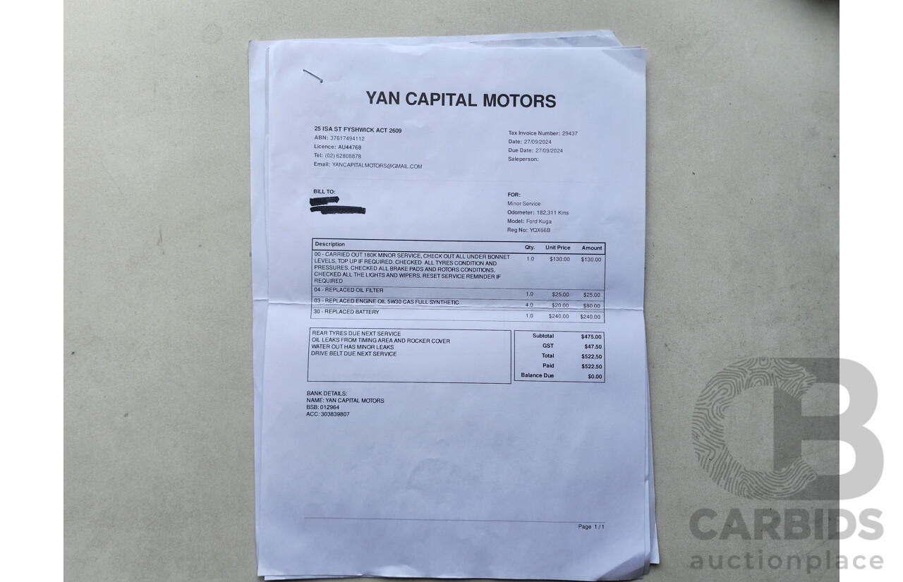 8/2014 Ford Kuga Ambiente (awd) TF 4d Wagon White 1.6L