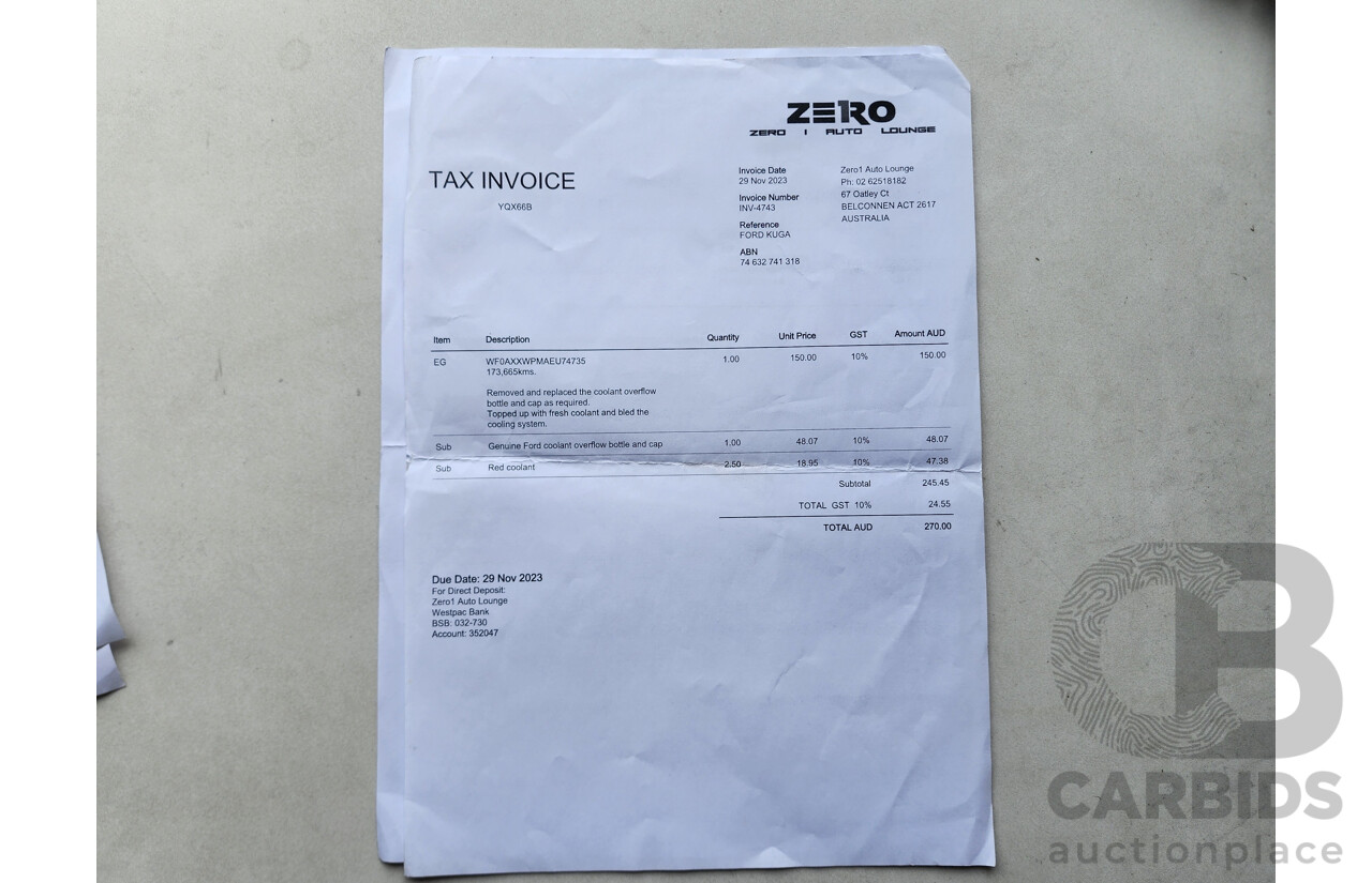 8/2014 Ford Kuga Ambiente (awd) TF 4d Wagon White 1.6L