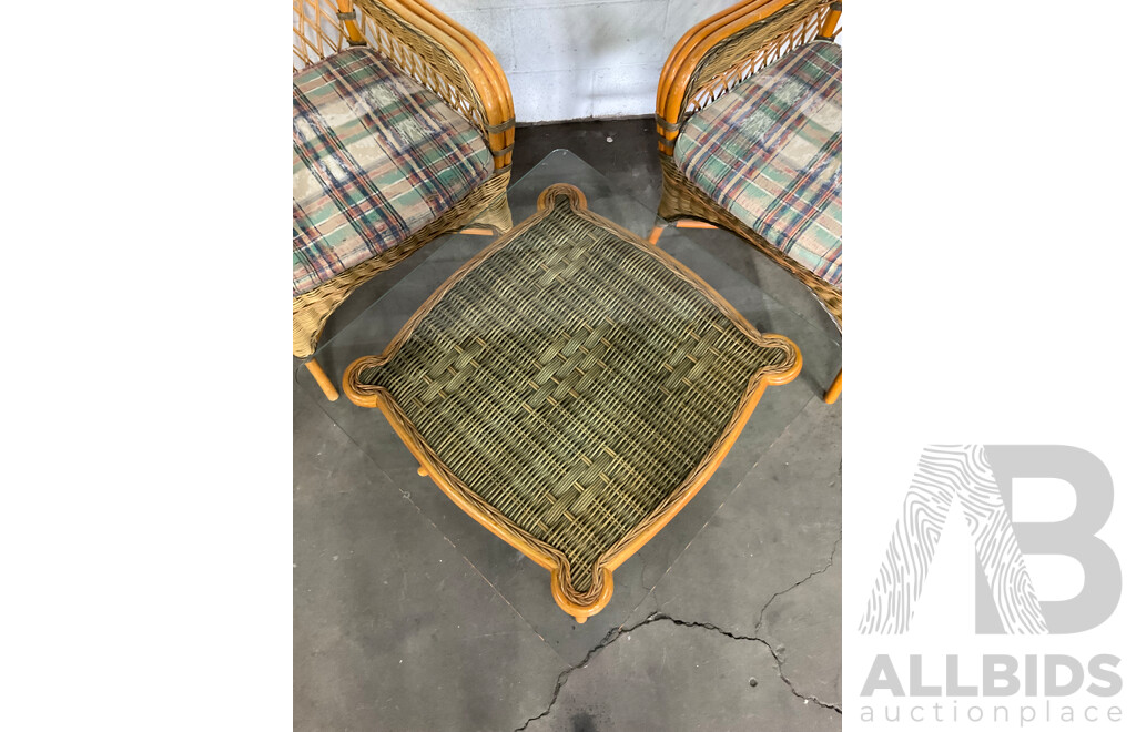 Cane & Rattan Garden Coffee Set and Rattan Wicker Cane Shelving - Lot of 5