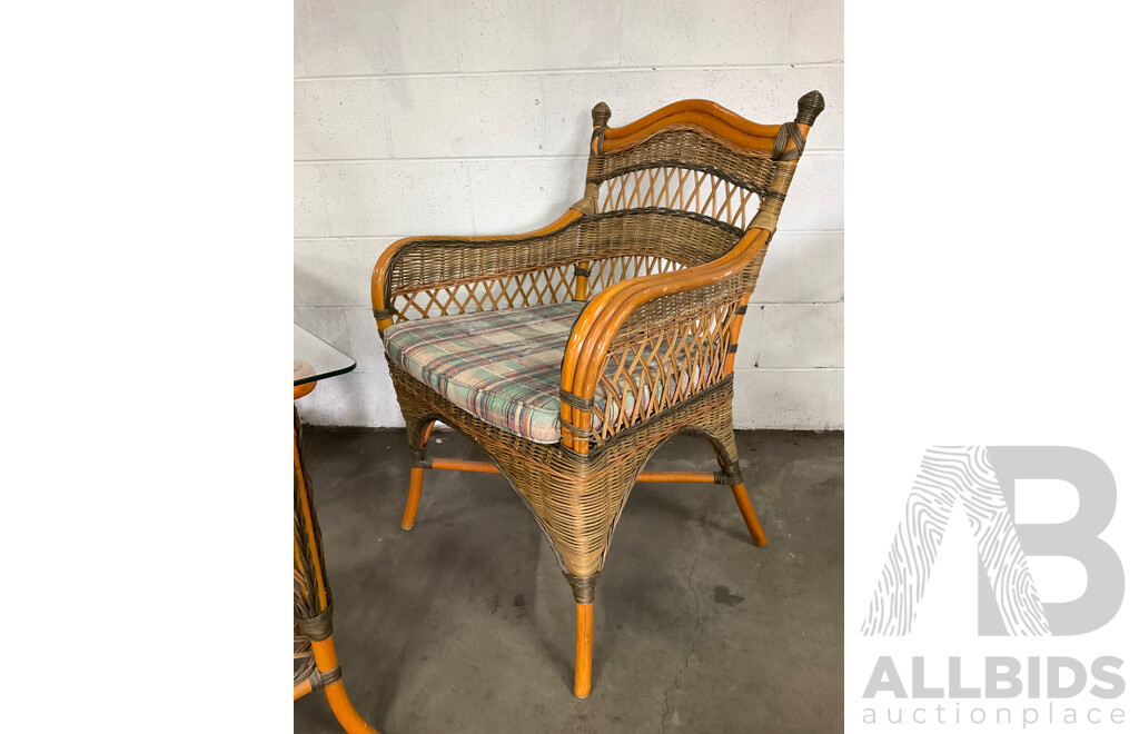 Cane & Rattan Garden Coffee Set and Rattan Wicker Cane Shelving - Lot of 5