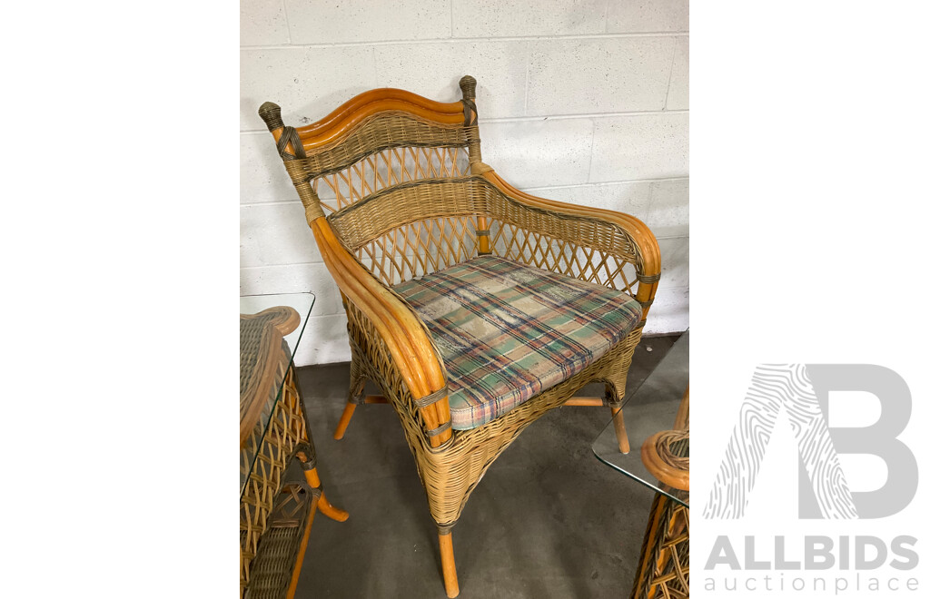 Cane & Rattan Garden Coffee Set and Rattan Wicker Cane Shelving - Lot of 5