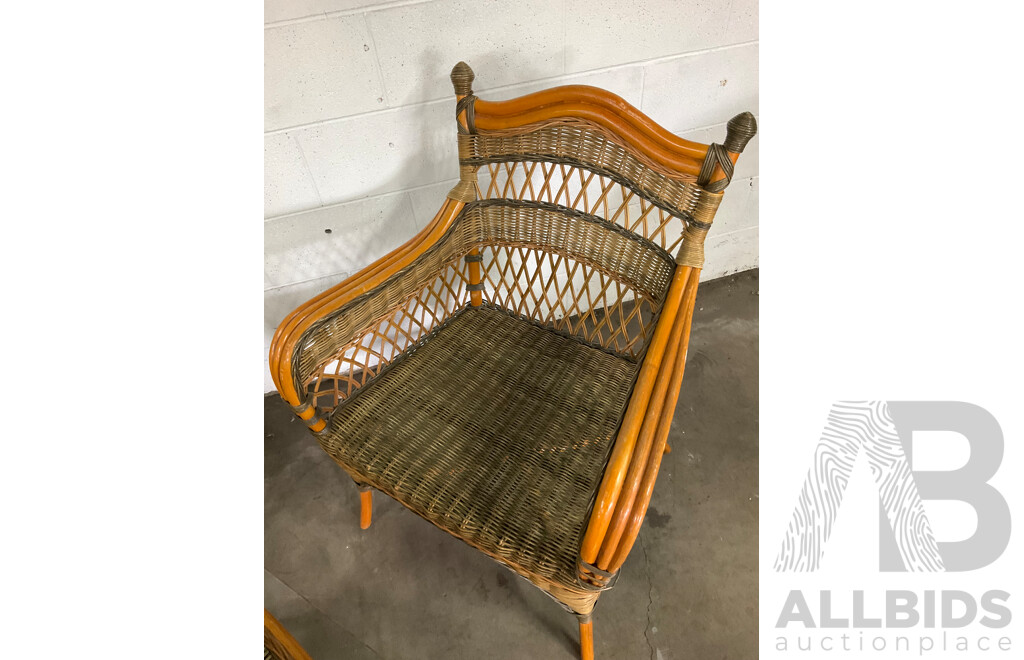 Cane & Rattan Garden Coffee Set and Rattan Wicker Cane Shelving - Lot of 5