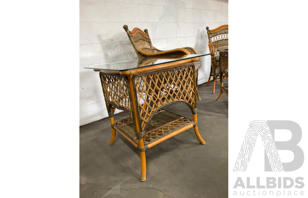 Cane & Rattan Garden Coffee Set and Rattan Wicker Cane Shelving - Lot of 5