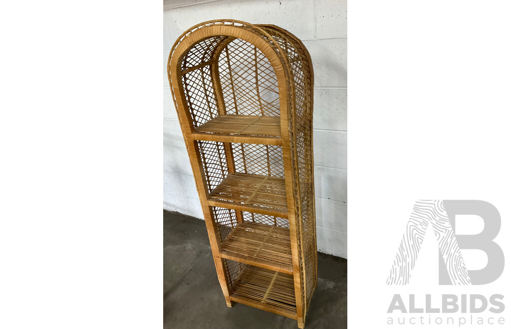 Cane & Rattan Garden Coffee Set and Rattan Wicker Cane Shelving - Lot of 5