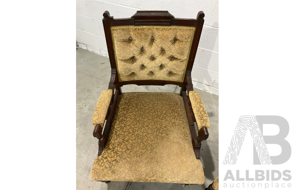 Pair of Grandfather and Grandmother Chairs with Velvet Upholstery