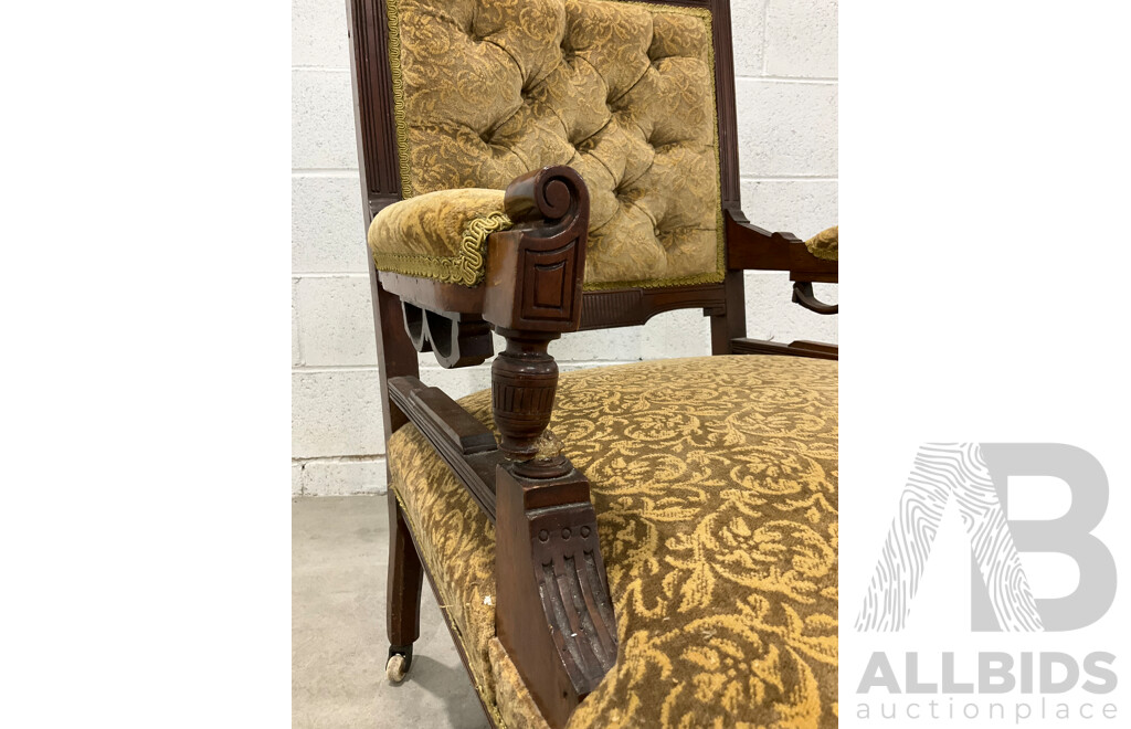 Pair of Grandfather and Grandmother Chairs with Velvet Upholstery
