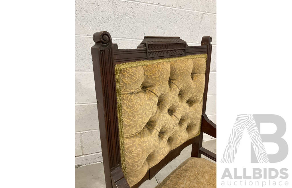 Pair of Grandfather and Grandmother Chairs with Velvet Upholstery