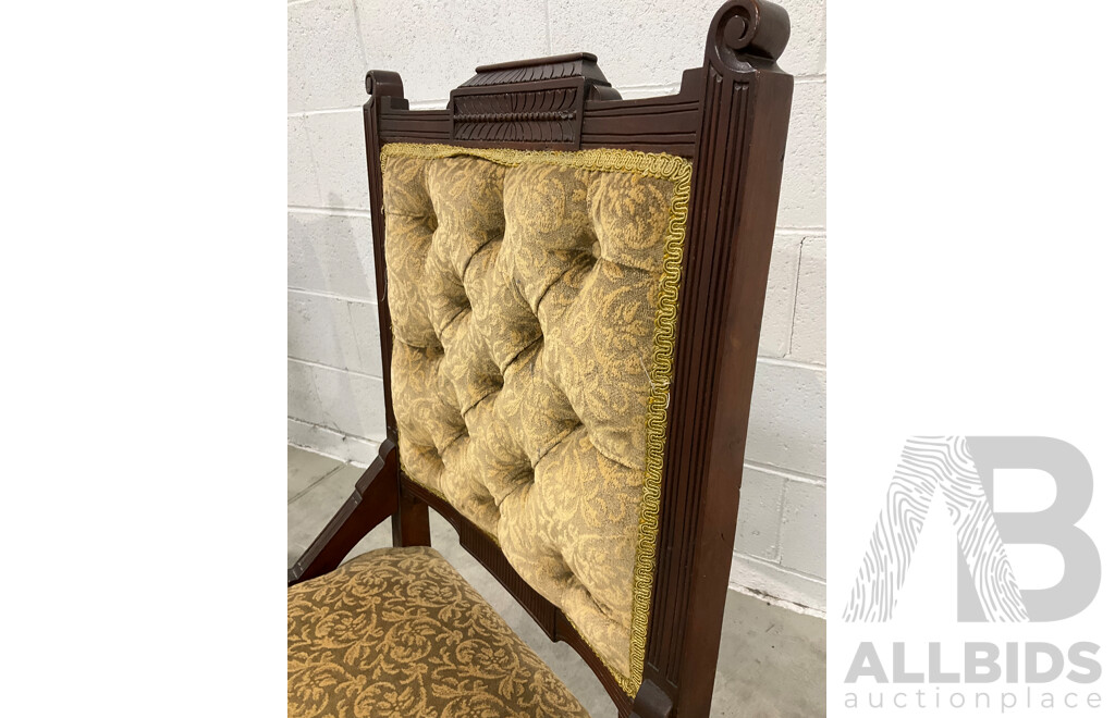 Pair of Grandfather and Grandmother Chairs with Velvet Upholstery