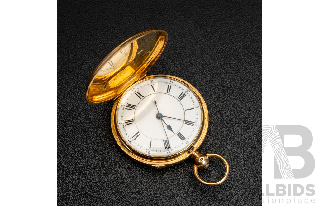 18ct Antique Doctors Watch Chronograph Hunter Pocket Watch, 48mm, Circa 1850's, 97.72 Grams
