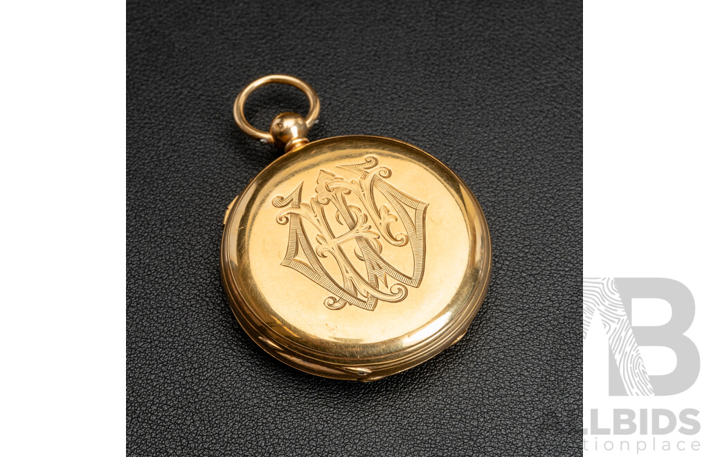 18ct Antique Doctors Watch Chronograph Hunter Pocket Watch, 48mm, Circa 1850's, 97.72 Grams