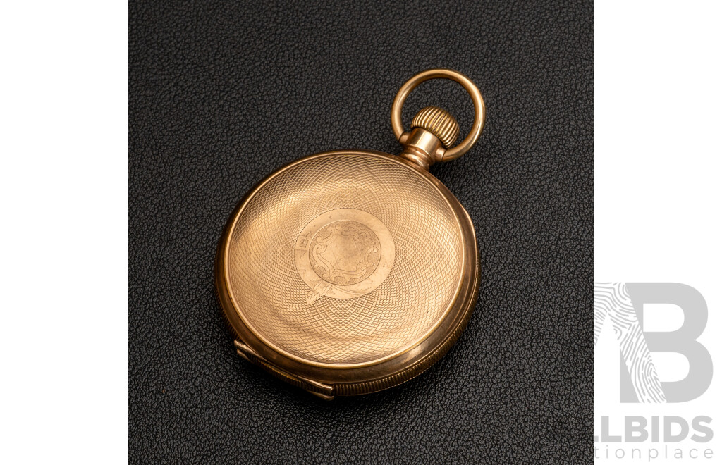 Antique Dunkling Melbourne 15 Jewel Swiss Open Face 48mm Pocket Watch, Circa 1910-20, Working, Gold Tone
