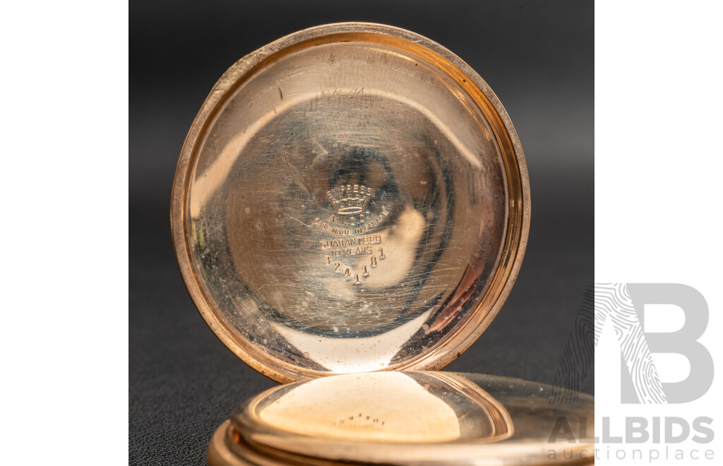 Antique Dunkling Melbourne 15 Jewel Swiss Open Face 48mm Pocket Watch, Circa 1910-20, Working, Gold Tone