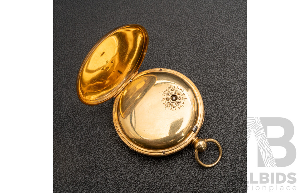18ct Antique Gilbert & Son Open Face Pocket Watch, Circa 1856, Key Included & Working, 70.27 Grams