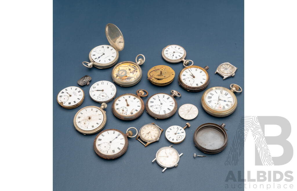 Large Collection of Antique & Vintage Watches for Parts/restoration, Incl. 54mm-38mm Pocket Watches