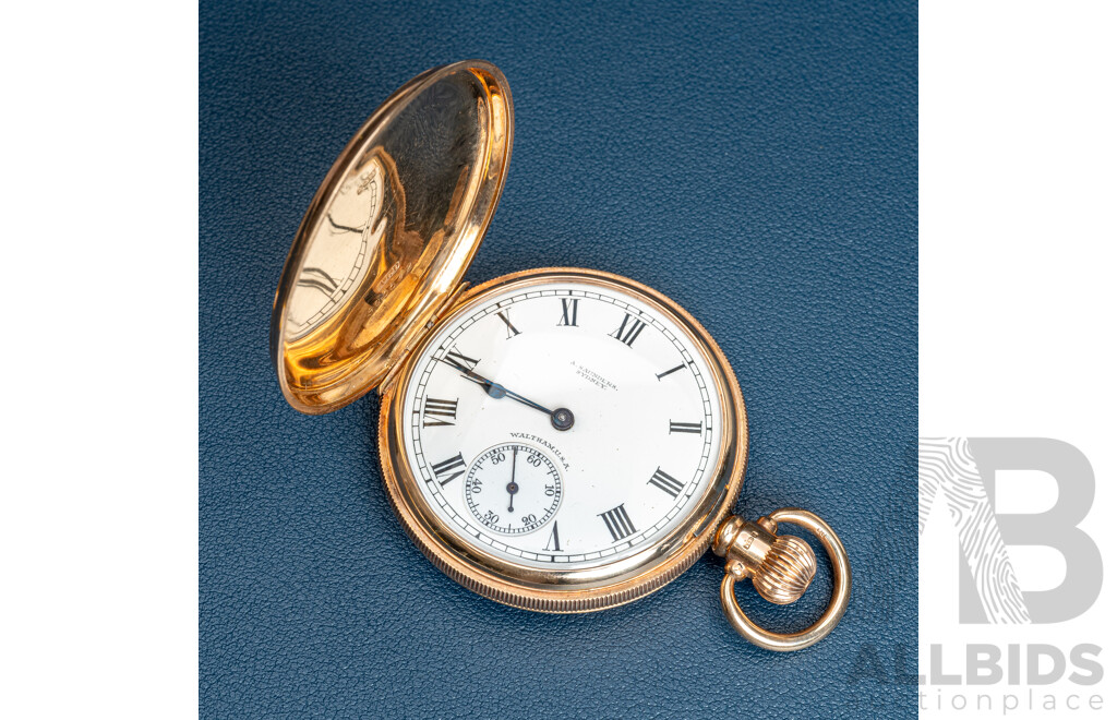 9ct Antique Waltham Hunter 48mm Pocket Watch, Circa 1922, 96.72 Grams