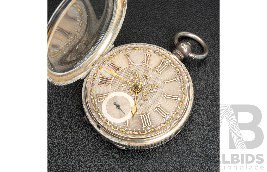 Antique Jacob Kibel Newcastle on Tyne Sterling Silver 52mmm Open Face Pocket Watch, Circa 1865, 159.0 Grams