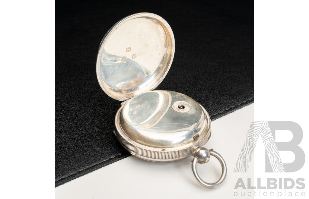Antique Jacob Kibel Newcastle on Tyne Sterling Silver 52mmm Open Face Pocket Watch, Circa 1865, 159.0 Grams