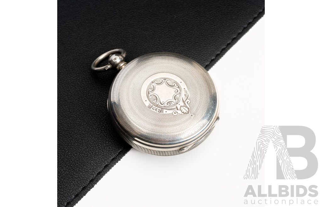 Antique Jacob Kibel Newcastle on Tyne Sterling Silver 52mmm Open Face Pocket Watch, Circa 1865, 159.0 Grams