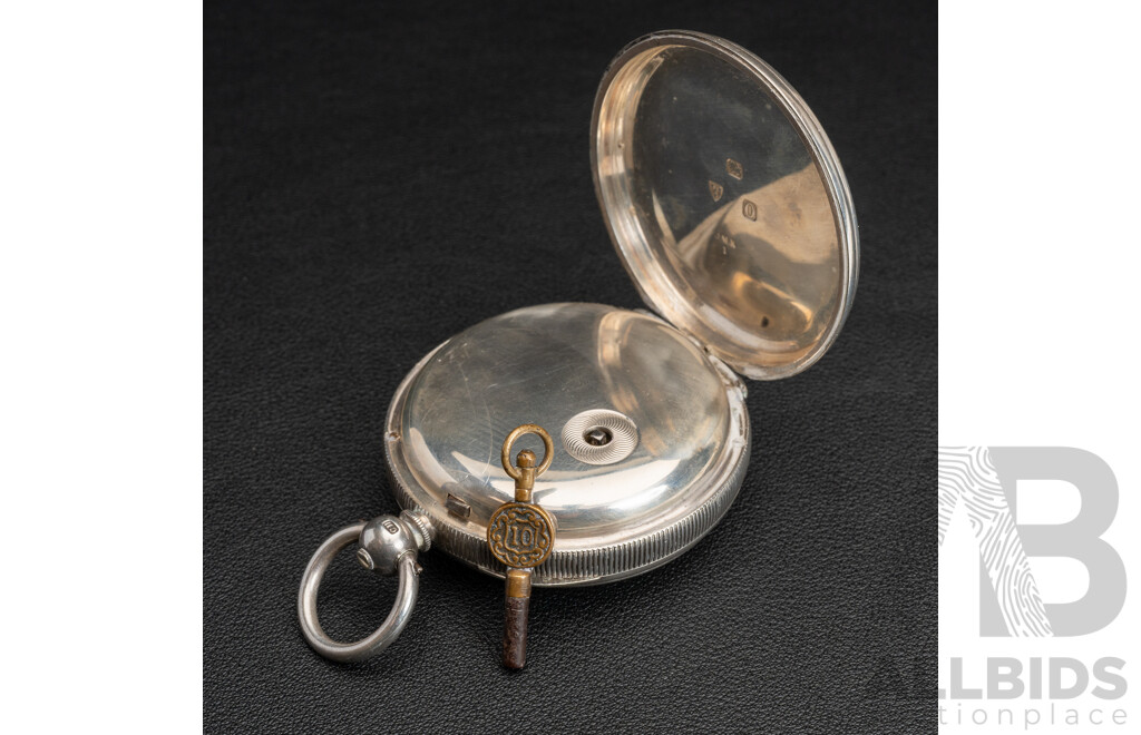 Antique Jacob Kibel Newcastle on Tyne Sterling Silver 52mmm Open Face Pocket Watch, Circa 1865, 159.0 Grams