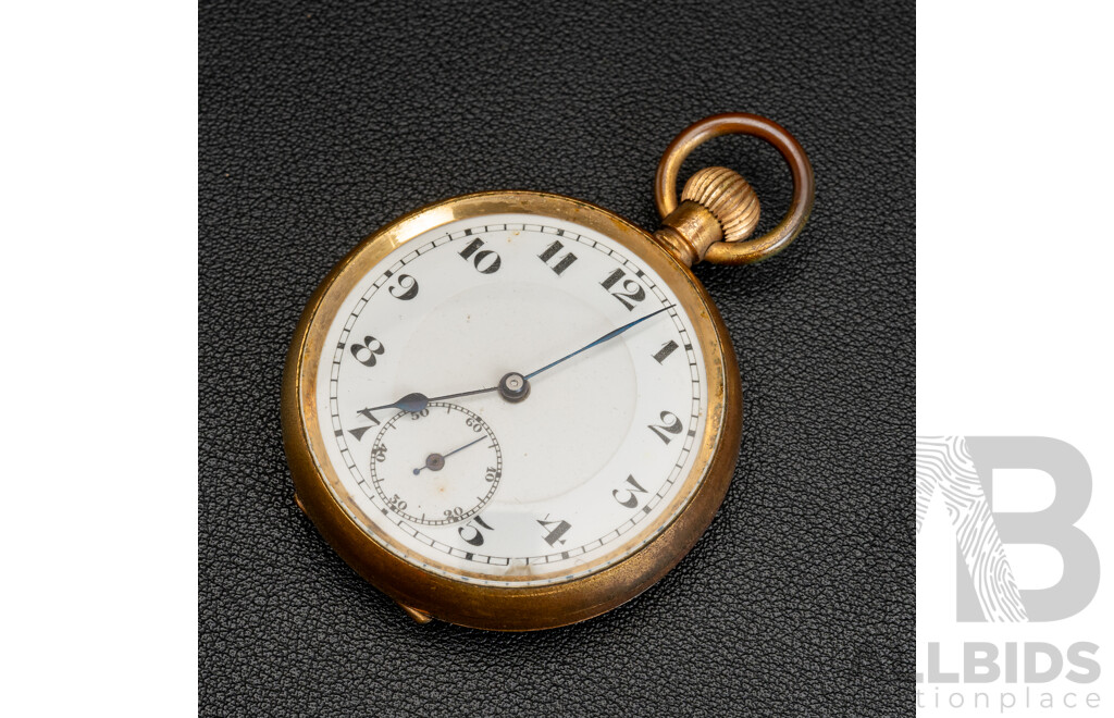 Antique Swiss 48mm Open Face Hunter Pocket Watch, Rolled Gold, Circa 1920, Working