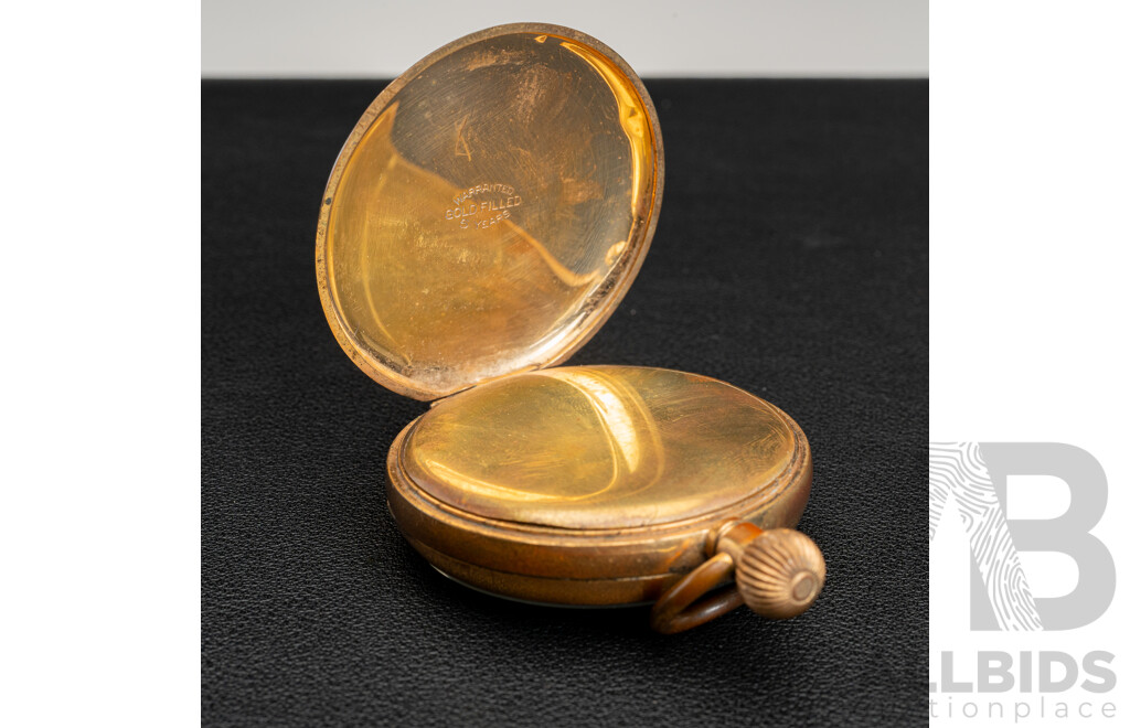 Antique Swiss 48mm Open Face Hunter Pocket Watch, Rolled Gold, Circa 1920, Working