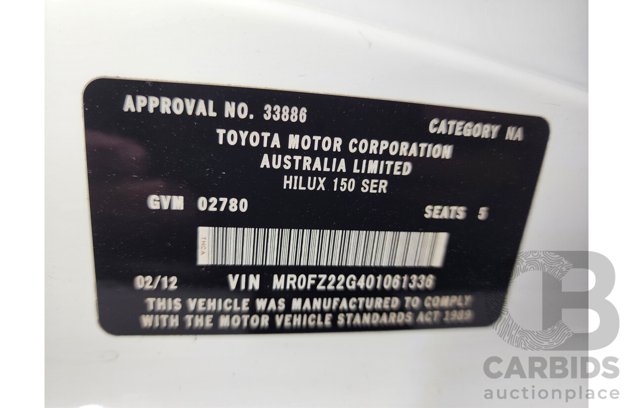 2/2012 Toyota Hilux SR5 (4x4) KUN26R MY12 Dual Cab P/Up White 3.0L