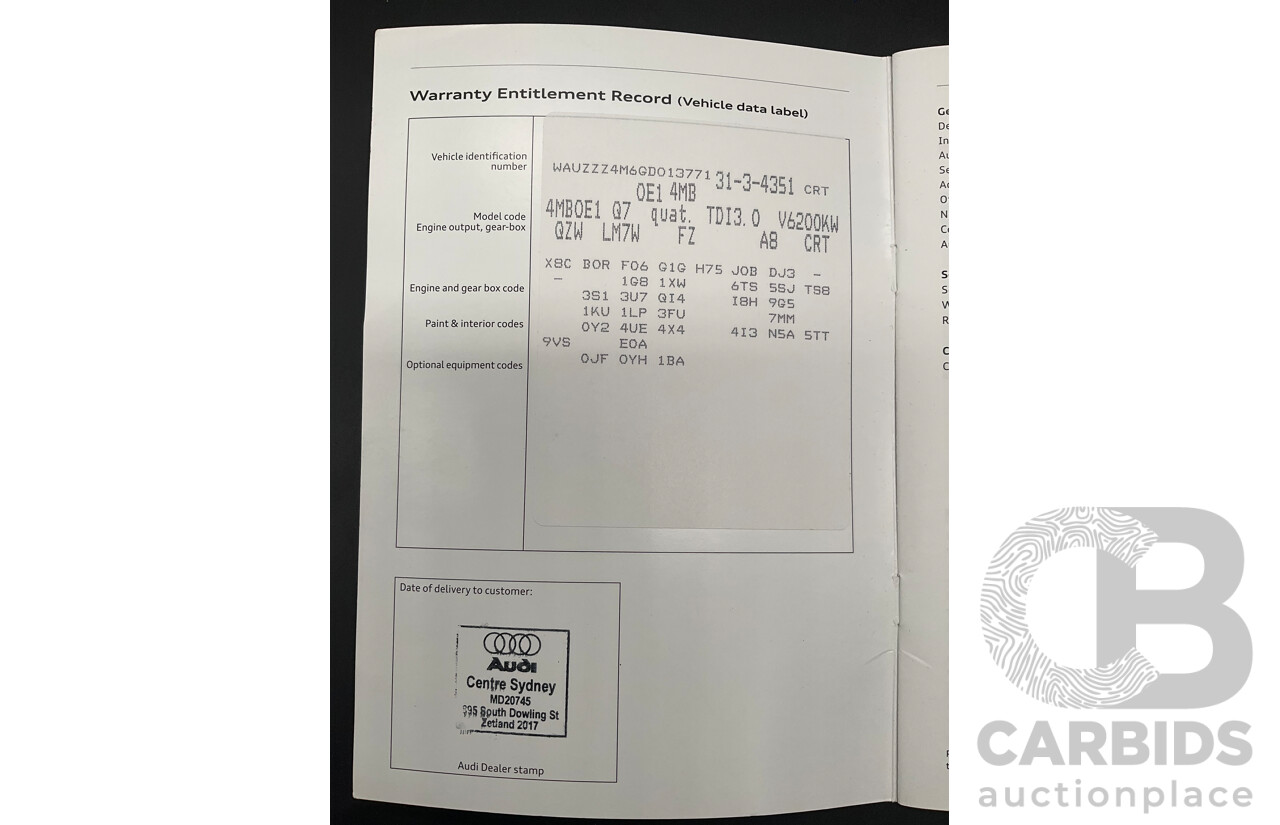 10/2015 Audi Q7 3.0 TDI Quattro (AWD) MY16 4M 4d Wagon Graphite Grey Metallic Turbo Diesel V6 3.0L