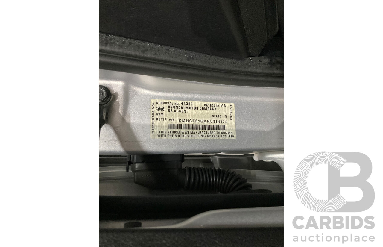 08/2017 Hyundai Accent Sport (FWD) RB6 MY18 5d Hatchback Lake Silver 1.6L