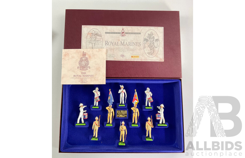 Vintage William Britain Cast Lead Limited Edition Royal Marines Set, 1955 Tercentenary Celebration of the British Colonies of Jamaica Made in England