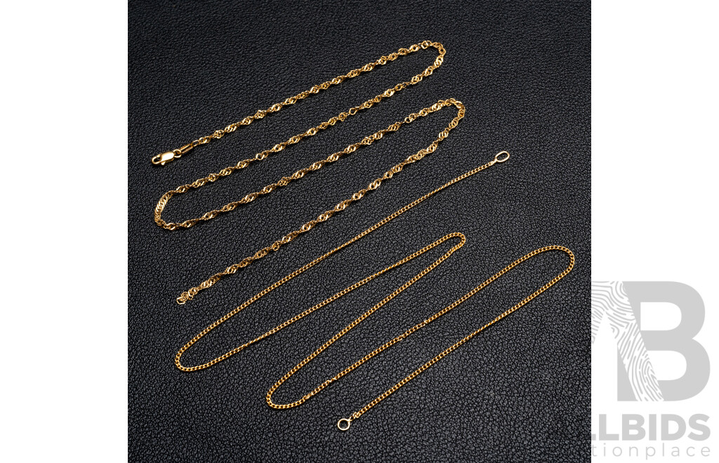 9ct Rope Twist Necklace 40cm & 9ct Fine Curb Link Necklace 42cm, Scrap or Repair, 3.56 Grams