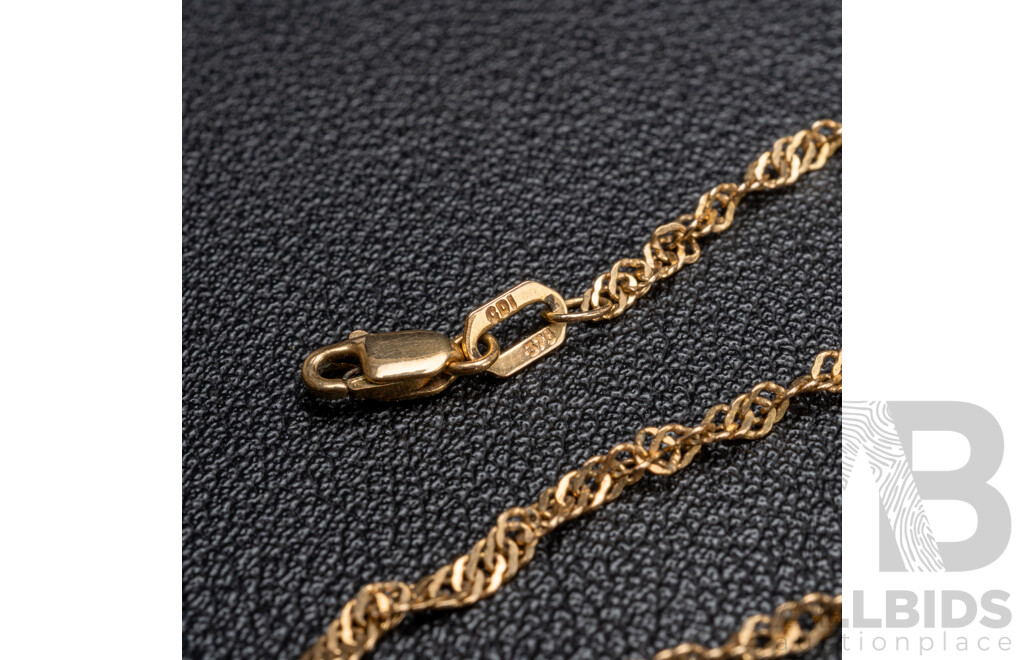 9ct Rope Twist Necklace 40cm & 9ct Fine Curb Link Necklace 42cm, Scrap or Repair, 3.56 Grams