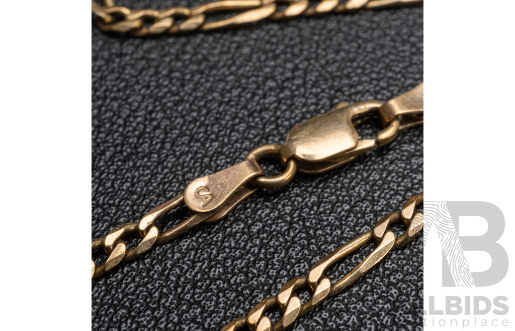 9ct Figaro 3+1 Bracelet, 20cm, 2.88 Grams