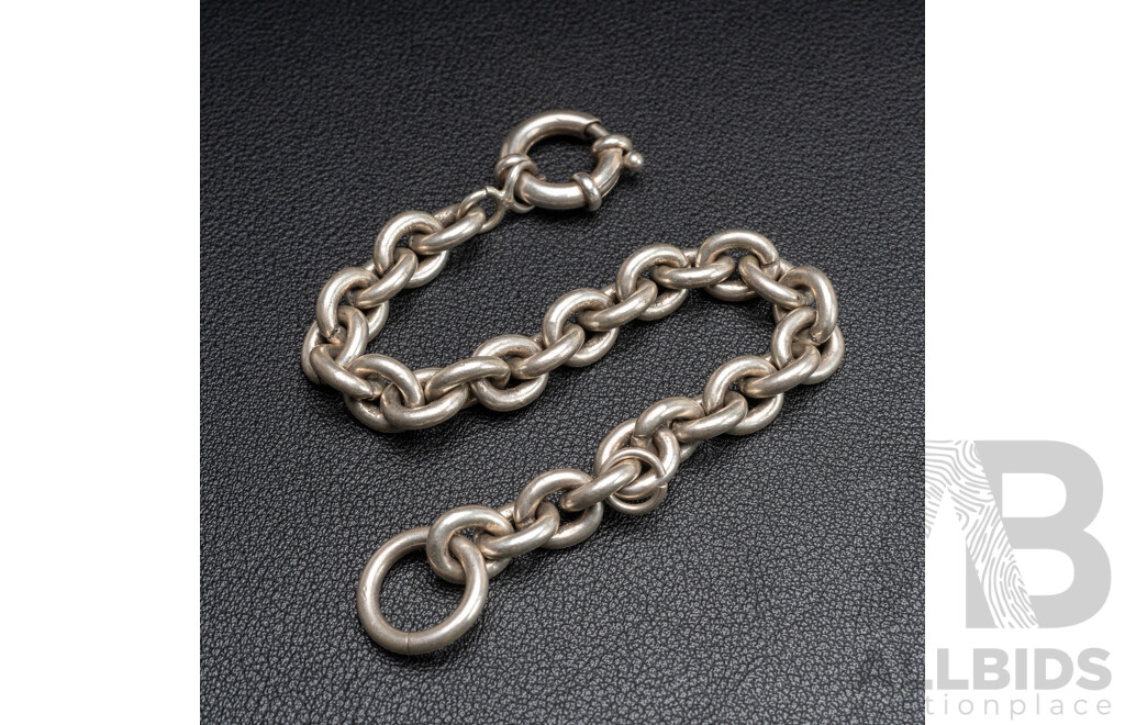 Sterling Silver Oval Belcher Link Bracelet, 19cm, 37.24 Grams