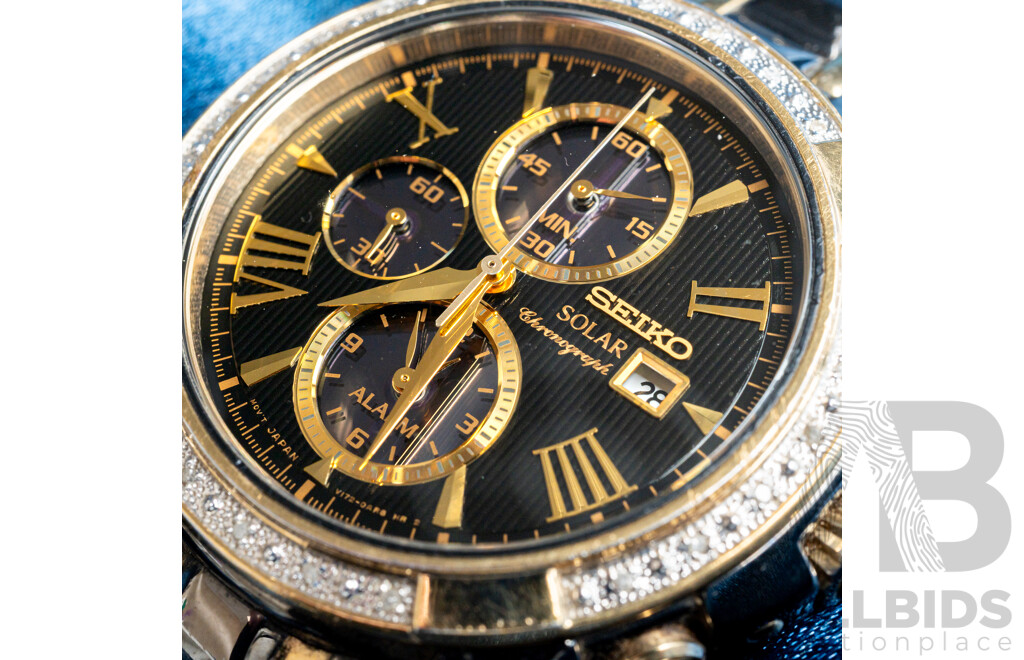 Seiko Solar Chronograph Diamond Set Watch, V172-0AV0, 44mm, TDW0.10ct