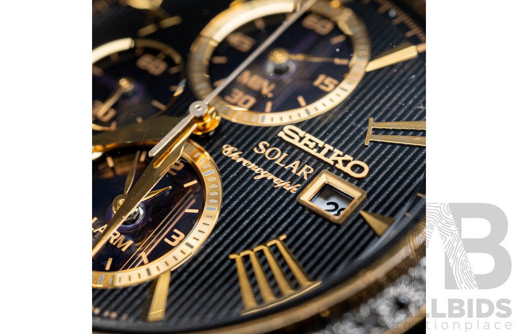Seiko Solar Chronograph Diamond Set Watch, V172-0AV0, 44mm, TDW0.10ct