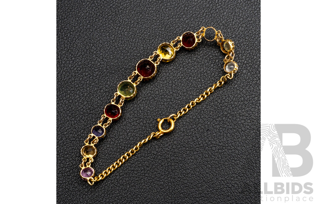14ct Antique Victorian Harlequin Bracelet, 17cm, 5.32 Grams