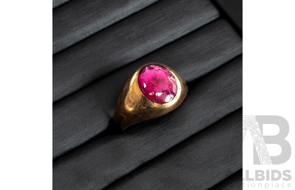 9ct Vintage Ruby Cabochon Signet Ring, Size U, 5.21 Grams