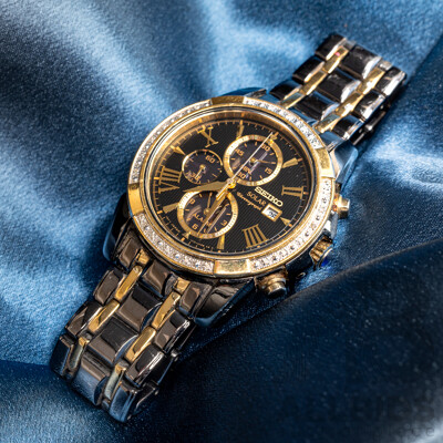 Seiko Solar Chronograph Diamond Set Watch, V172-0AV0, 44mm, TDW0.10ct