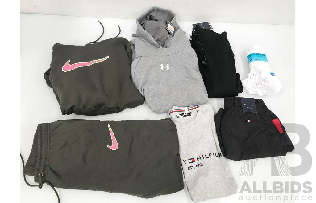 Assorted Tommy Hilfiger, Under Armour, Nike, and Underworks Clothing