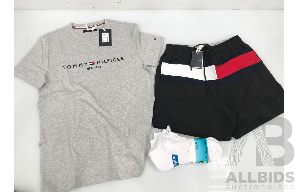 Assorted Tommy Hilfiger, Under Armour, Nike, and Underworks Clothing