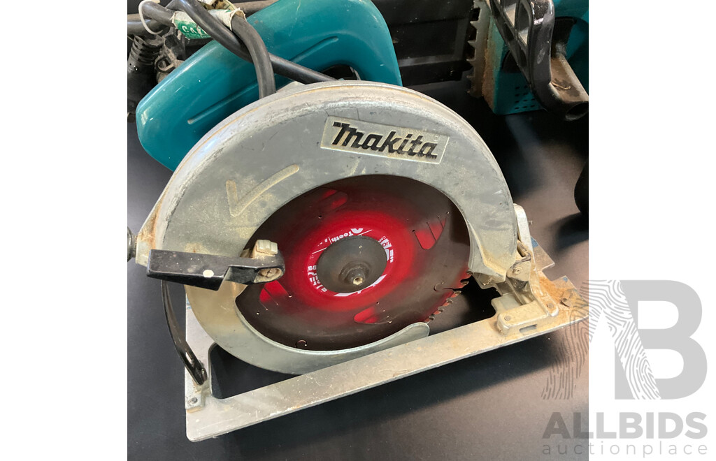 Makita Corded 5740NB Circular Saw & UC3520A 800W Electric Chainsaw & 9900B Belt Sander