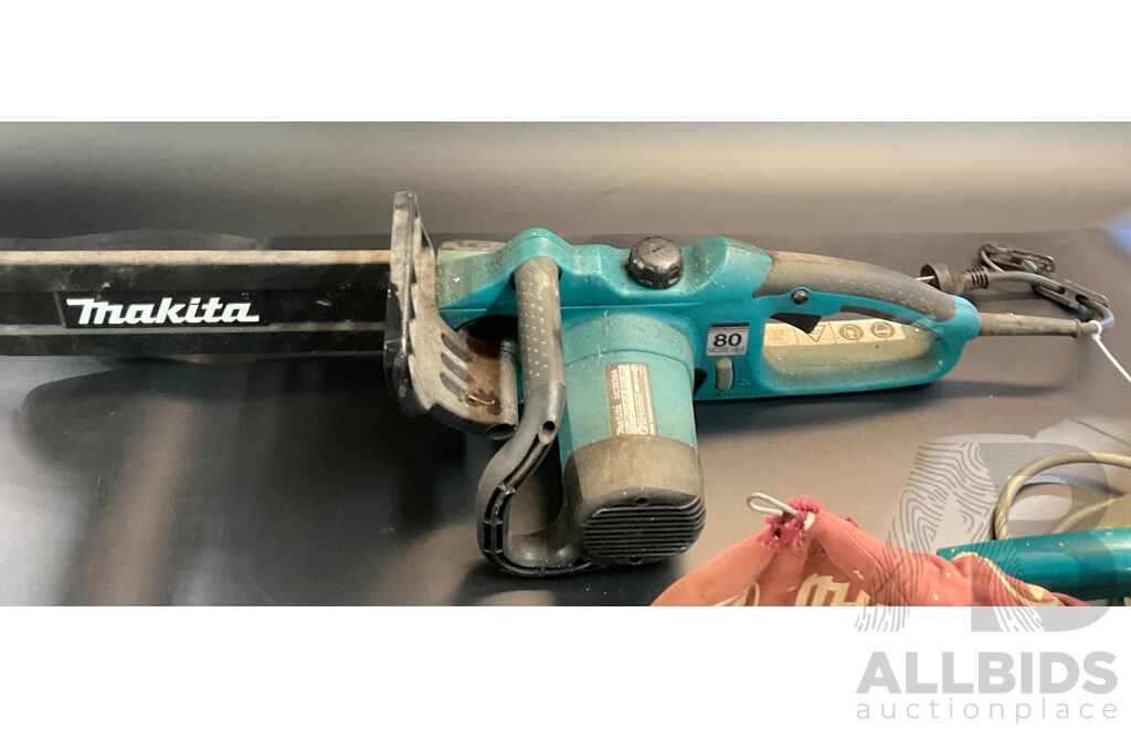 Makita Corded 5740NB Circular Saw & UC3520A 800W Electric Chainsaw & 9900B Belt Sander