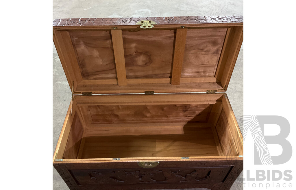 Vintage Large Oritental Carved Wood Chest