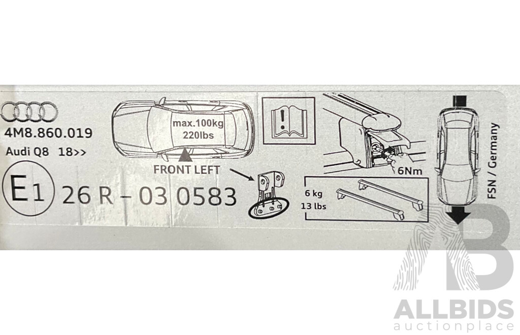 Audi Roof Luggage Carrier Cross Rail ( 4M8.860.019) Fits Q8, RSQ8, SQ8