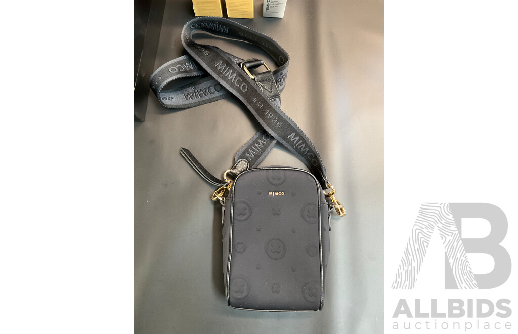 LANA WILKINSON Red Satin Slingback Pumps, MIMCO Crossbody Bag, SYULI Hair Growth Oil, Temporary Eye Tightener and BYS Blush - Lot of 6