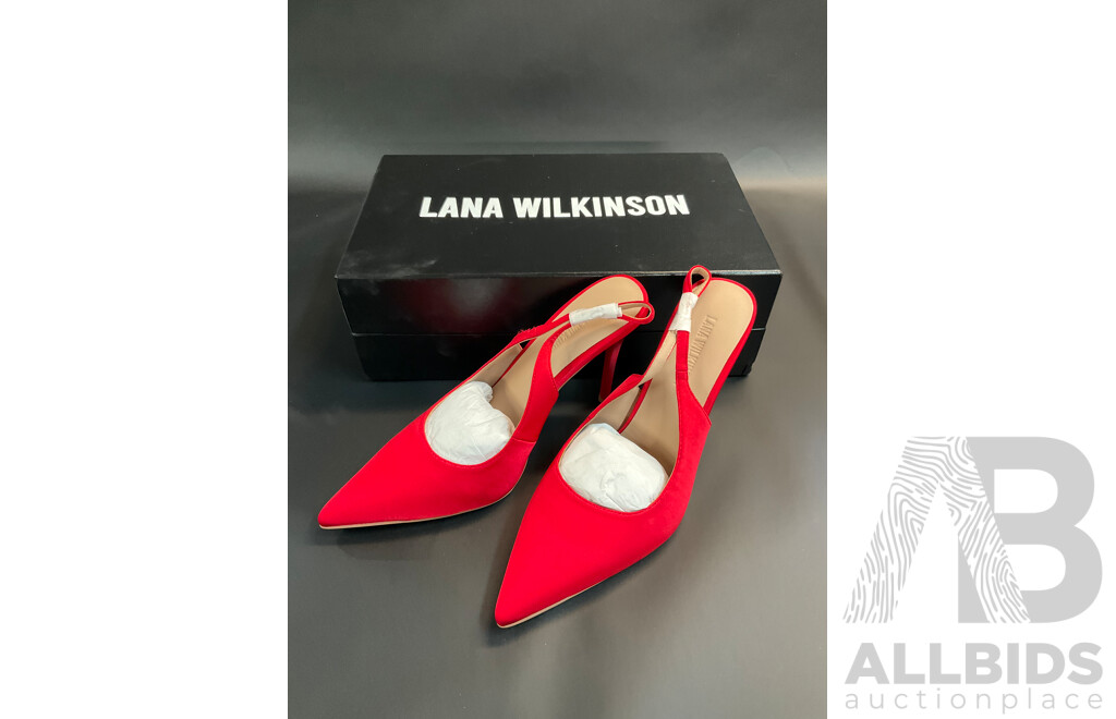 LANA WILKINSON Red Satin Slingback Pumps, MIMCO Crossbody Bag, SYULI Hair Growth Oil, Temporary Eye Tightener and BYS Blush - Lot of 6