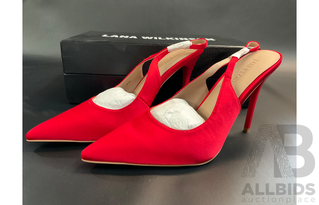 LANA WILKINSON Red Satin Slingback Pumps, MIMCO Crossbody Bag, SYULI Hair Growth Oil, Temporary Eye Tightener and BYS Blush - Lot of 6